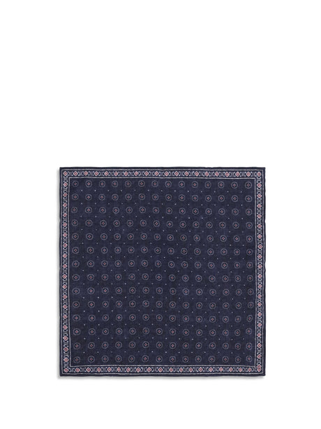 Brunello Cucinelli Ethnic-patterned silk Pocket Square - Navy+Ciliegia