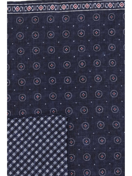 Brunello Cucinelli Ethnic-patterned silk Pocket Square - Navy+Ciliegia