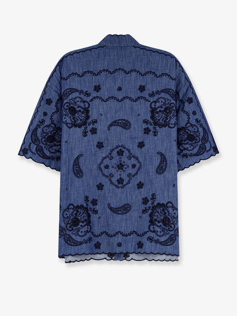 Zimmermann Aster denim shirt with all-over contrasting embroidery - Railwayblue