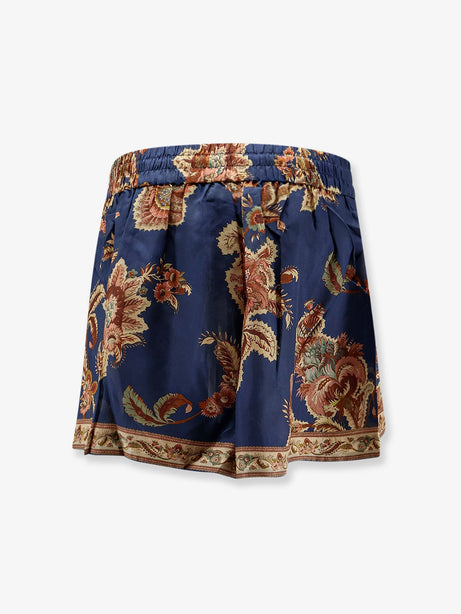 Zimmermann Aster Relaxed Silk Bermuda Shorts - Navy Jacobean