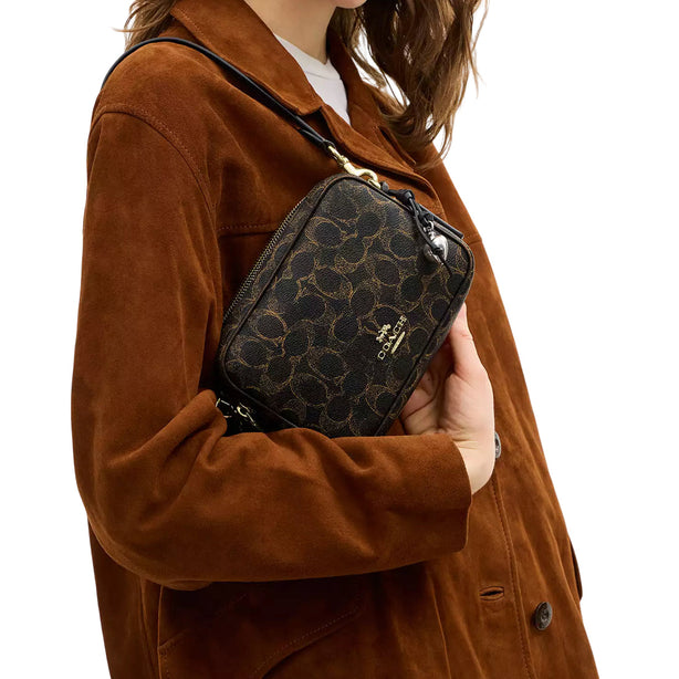 Coach Mini Carey Crossbody Bag In Loved Signature Canvas - Brown CEK73