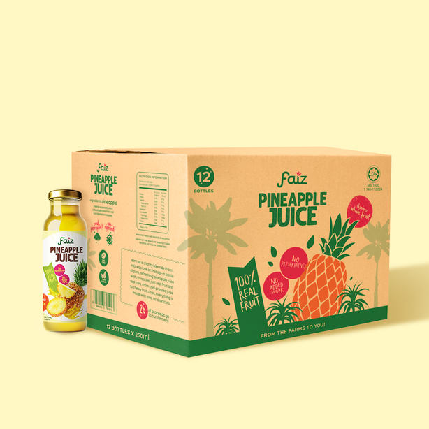 Faiz Pineapple Juice Skinless Whole Fruit-  Pack of 12 Bottles