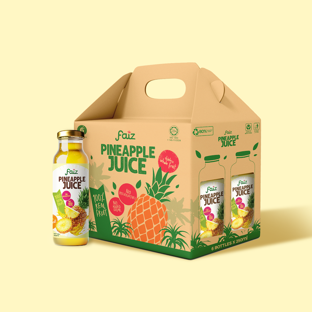 Faiz Pineapple Juice Skinless Whole Fruit - Pack of 6 Bottles