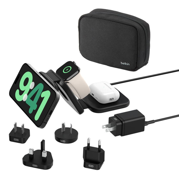 BELKIN Qi2 3-in-1 Travel Charging Pad with Travel Tips – Foldable MagSafe Charger – WIZ024fqBK