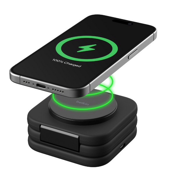 BELKIN Qi2 3-in-1 Travel Charging Pad with Travel Tips – Foldable MagSafe Charger – WIZ024fqBK