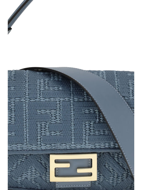 Fendi Medium woven raffia Shoulder Bag with FF embroidery - Blu+Ceruleo+Os