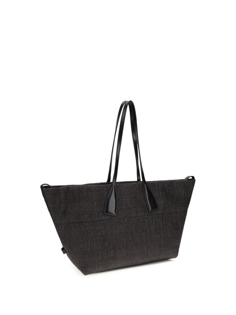 Balmain Track Shoulder Bag in leather and raffia - Noir