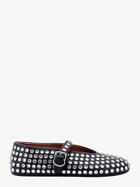 Alaia Leather ballet flats with rhinestones - Noir