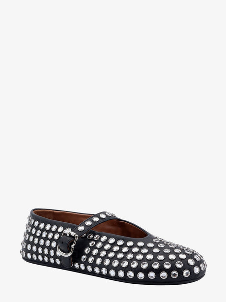 Alaia Leather ballet flats with rhinestones - Noir