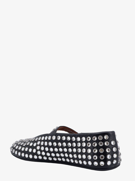 Alaia Leather ballet flats with rhinestones - Noir