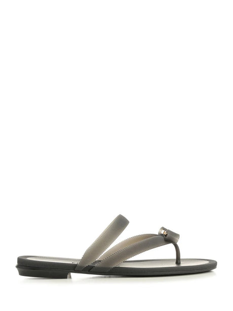 Ferragamo Vara Thong Sandals With Jelly Bow - Black