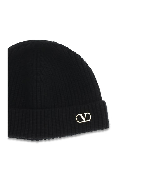 Valentino Garavani VLogo Beanie in cashmere - Black