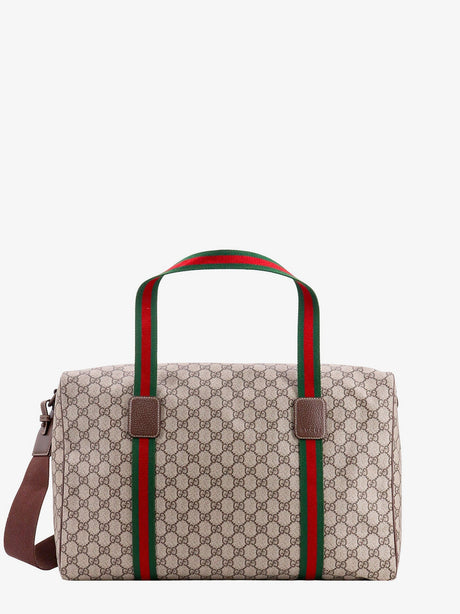 Gucci GG Supreme Fabric and leather travel bag with Web detail - Acero