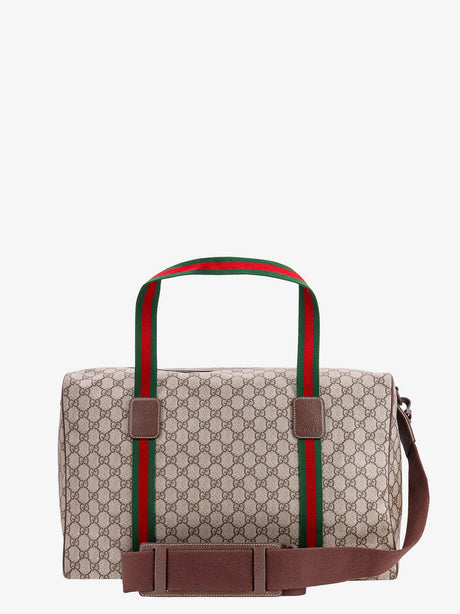 Gucci GG Supreme Fabric and leather travel bag with Web detail - Acero