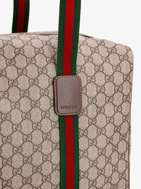 Gucci GG Supreme Fabric and leather travel bag with Web detail - Acero