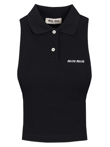 Miu Miu Sleeveless Piquet Polo - Blue