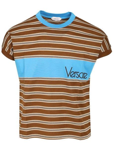 Versace Striped Cotton T-Shirt With Inlay - Multi