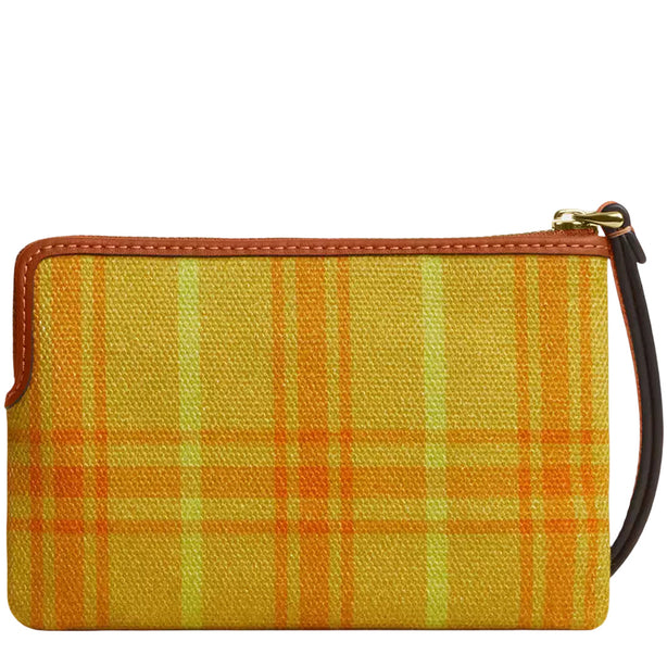 Coach Corner Zip Wristlet In Regenerative Cotton With Plaid Print - Burnished Amber CEF87