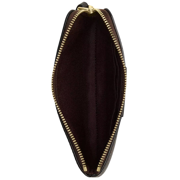 Coach Corner Zip Wristlet In Signature Canvas With Stripe - Walnut/ Black CW854
