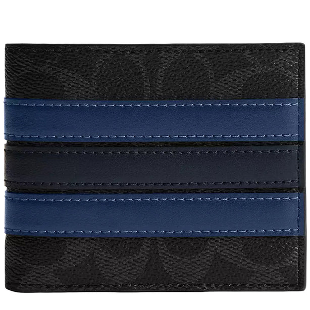 Coach Id Billfold Wallet In Signature Canvas With Varsity Stripe - Black CDD07