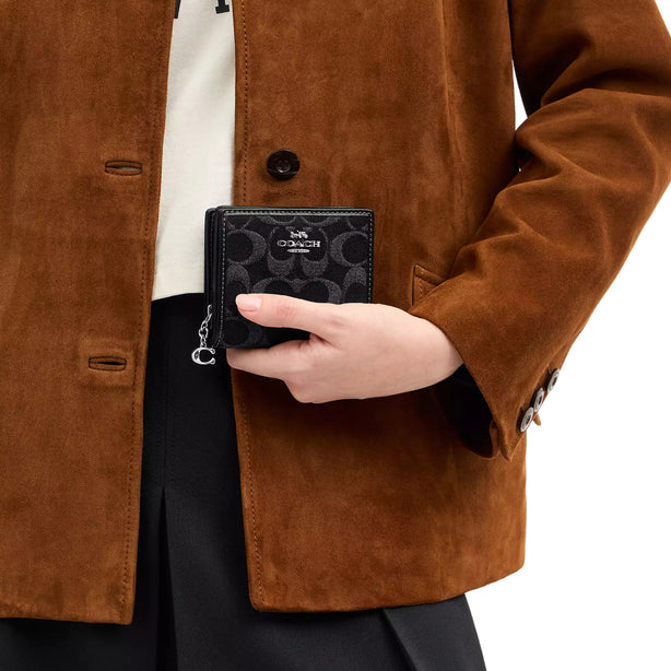Coach Snap Wallet In Signature Denim - Black CDF22