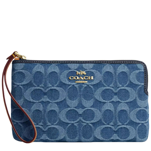 Coach Large Corner Zip Wristlet In Signature Denim - Indigo CDE82