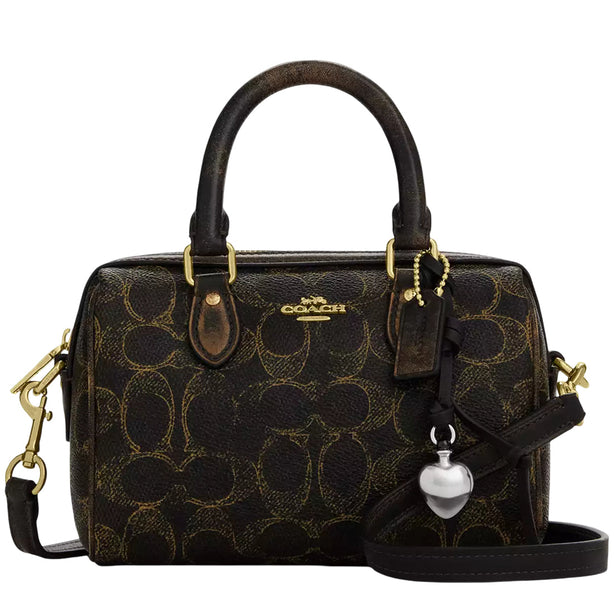 Coach Mini Rowan Crossbody Bag In Loved Signature Canvas With Charms - Brown CDY29