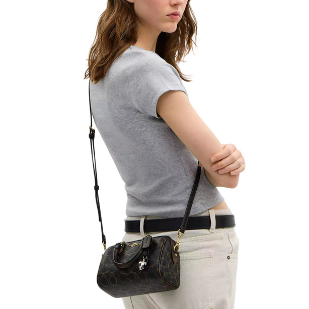Coach Mini Rowan Crossbody Bag In Loved Signature Canvas With Charms - Brown CDY29
