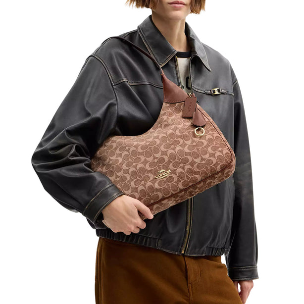 Coach Ella Shoulder Bag In Signature Chenille - Light Khaki/ Vintage Brown CCE49