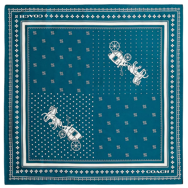 Coach Horse And Carriage Dot Print Silk Bandana Scarf - Teal CAP44