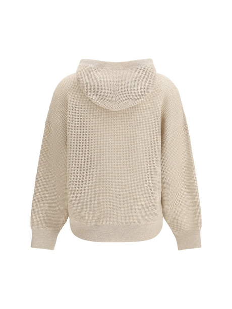 Brunello Cucinelli Sparkling Net cotton hooded Sweatshirt - Rustic Beige+Panama