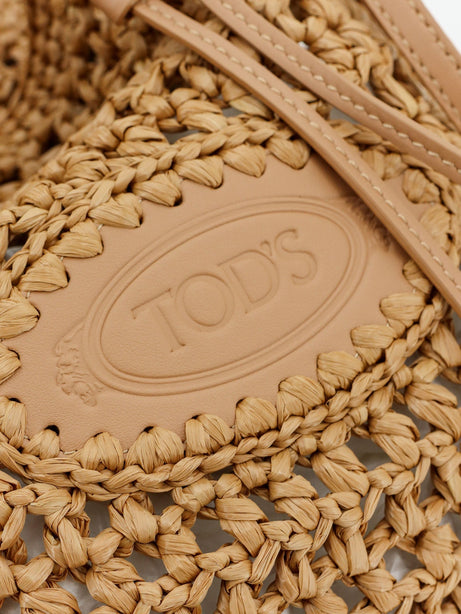 Tod'S Raffia bucket bag with crochet motif - Beige