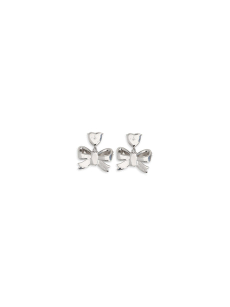 Self-Portrait Heart-shaped crystal bow drop Earrings - Silver
