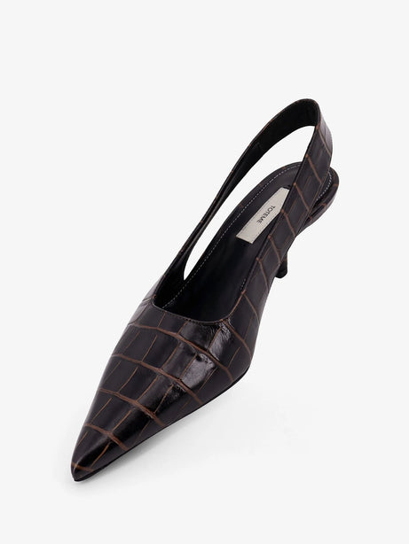 Toteme Leather décolleté with crocodile print - Dark Brown