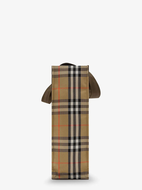 Burberry Tote Trench Check canvas shoulder bag with suede logo label on the front - Military/Sand