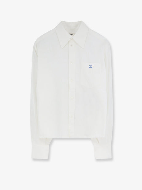 Celine Cropped denim shirt with front embroidered logo - Whitedenim
