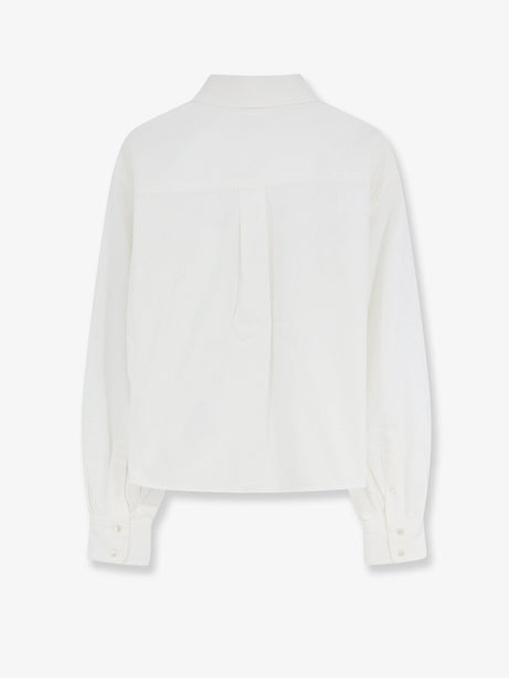 Celine Cropped denim shirt with front embroidered logo - Whitedenim