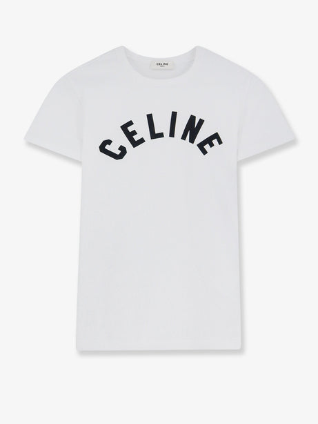 Celine Cotton T-shirt with front lettering logo print - Offwhiteblack