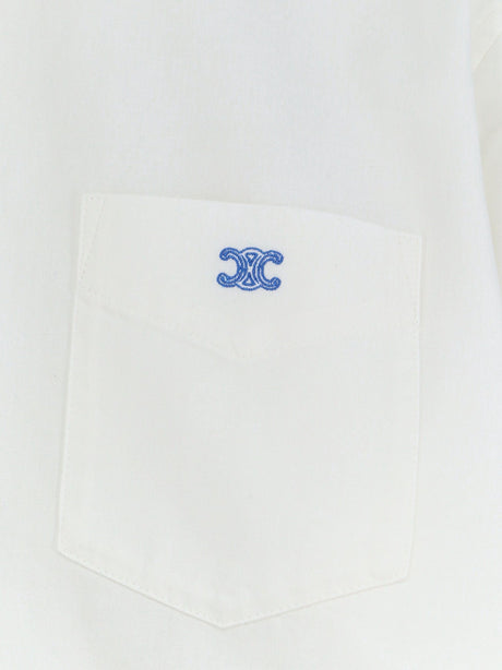 Celine Cropped denim shirt with front embroidered logo - Whitedenim