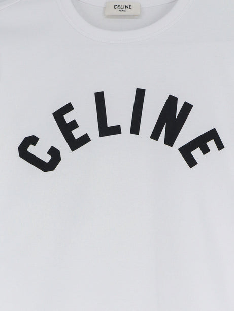 Celine Cotton T-shirt with front lettering logo print - Offwhiteblack