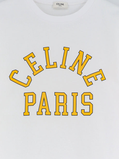 Celine Cotton T-shirt with front logo print - Opticwhiteyellowblue