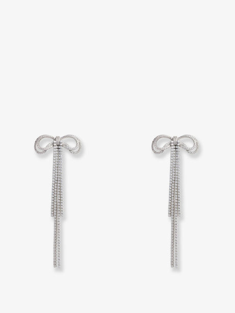 Self Portrait Double Crystal Bow Earrings - Silver