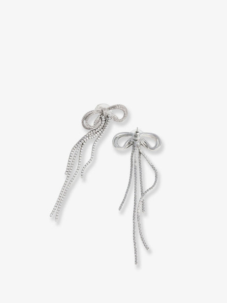 Self Portrait Double Crystal Bow Earrings - Silver