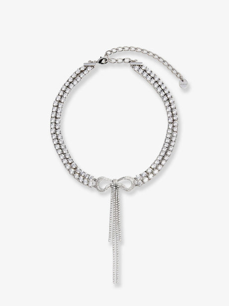 Self Portrait Double Crystal Bow Choker - Silver