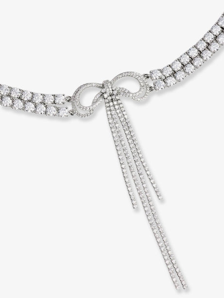 Self Portrait Double Crystal Bow Choker - Silver