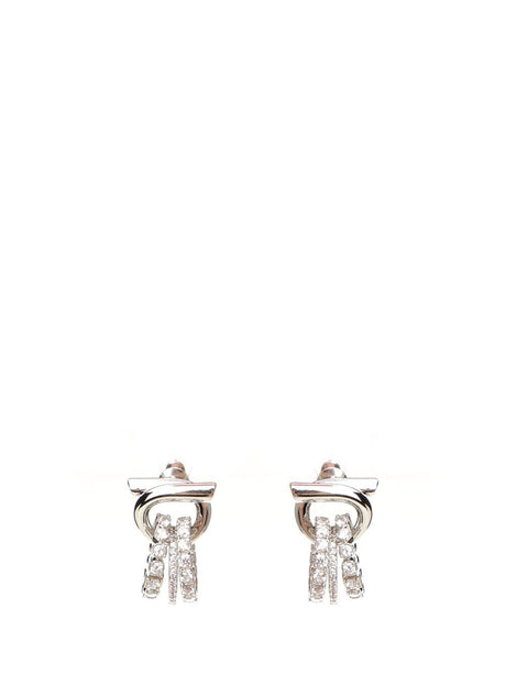 Ferragamo Gancini Earrings With Crystals - Silver