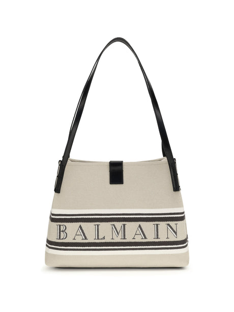 Balmain Canvas Shoulder Bag - Naturel/Noir/ Blanc Optique