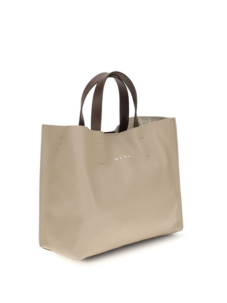 Marni Museo Tote Bag - Moon Stone/Dark Burgundy/Coffee