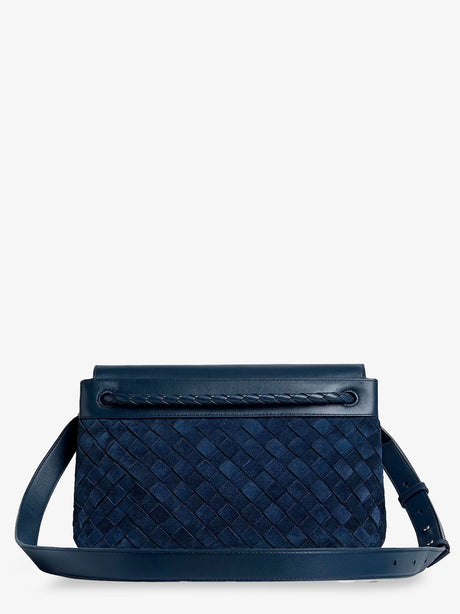 Bottega Veneta Andiamo Messenger suede crossbody bag with Intrecciato motif - Neptune-Vintage Silv