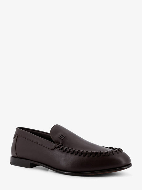 Fendi Leather loafers with metal FF logo - Chocolate Chocolate